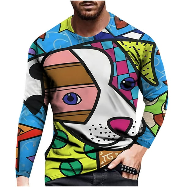 Camiseta de diario unisex para hombre, estampado gráfico en 3D, estampado cruzado, manga larga, blusa informal Pompotops oipoqjl6927