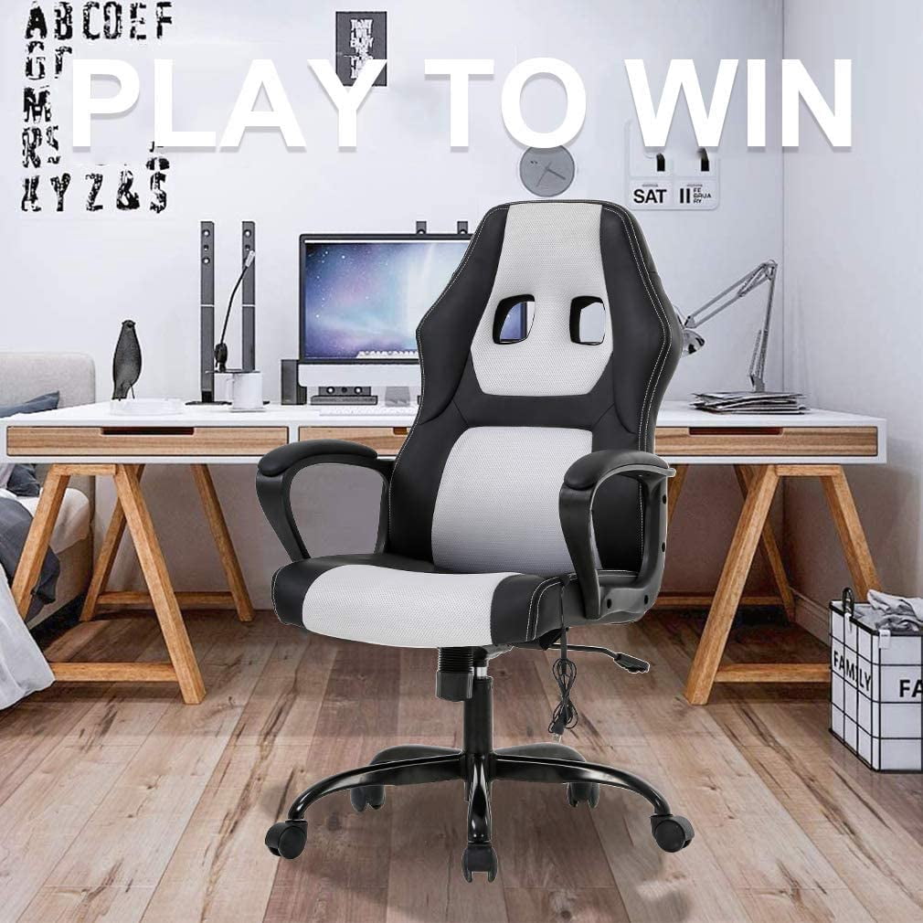 BestOffice Ergonomic Gaming Chair, Lumbar Support, Rolling Swivel for Men, Women(White)