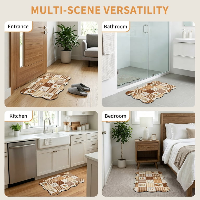 Brown Patchwork Scalloped Diatomaceous Earth Doormat, 24"x36" Country ...