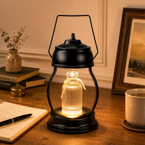 Topotdor Candle Warmer Lamp with Dimmer,Vintage Lantern Wax Melt Warmer Lamp for Jar Candles Electric Timer Seting,Farmhouse Birthday Mothers Day House Warming Gifts New Home Decor,Black