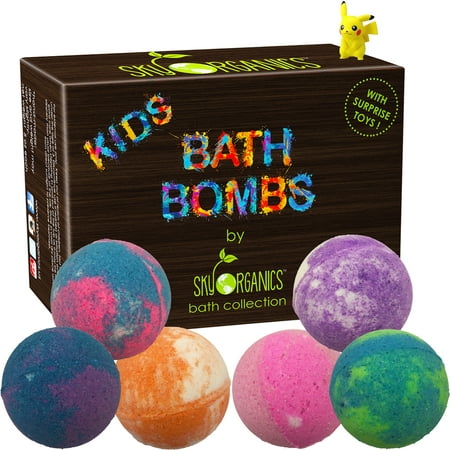 Kids Bath Bombs Gift Set with Surprise Toys, 6x5oz Fun Assorted Colored XL Bath Bombs, Kid Safe, Gender Neutral with Organic Essential Oils –Handmade in the USA Organic Bubble Bath