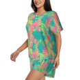 thumbnail image 3 of Womens Pajama Sets With Pocket, Colorful Palm Leaves Lounge Sets Short Sleeve Sleepwear PJ Sets for Women, 3 of 6