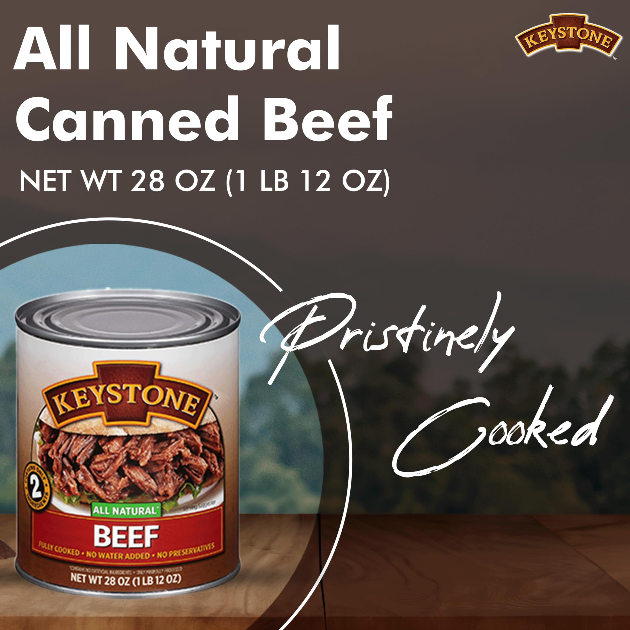 Keystone Meats All TWE5&nbsp;Natural Heat and Serve Canned 28 Oz Fully Cooked Canned Meat Long Shelf Life Emergency Survival Canned Food Ready to Eat No Preservatives Gluten Free Made in USA Pack of 4