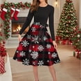thumbnail image 2 of Lorytime 50s Style Dresses for Women Christmas Tree Crew Neck A Line Dress Long Sleeve Party Dresses with Belt, 2 of 6