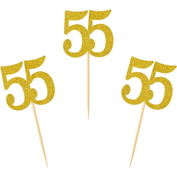 12pcs 55th Cupcake Toppers Gold Glitter Number 55 Cake Picks for Birthday Anniversary Party Decoration