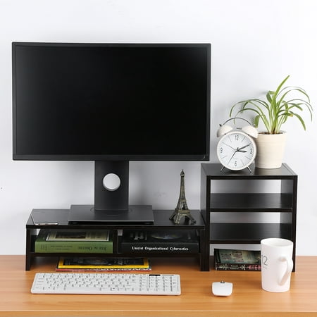 Monitor Stand Riser with Storage Organizer and 3-Layer Shelf for Computer Laptop Desktop Book Storage Organizer Black
