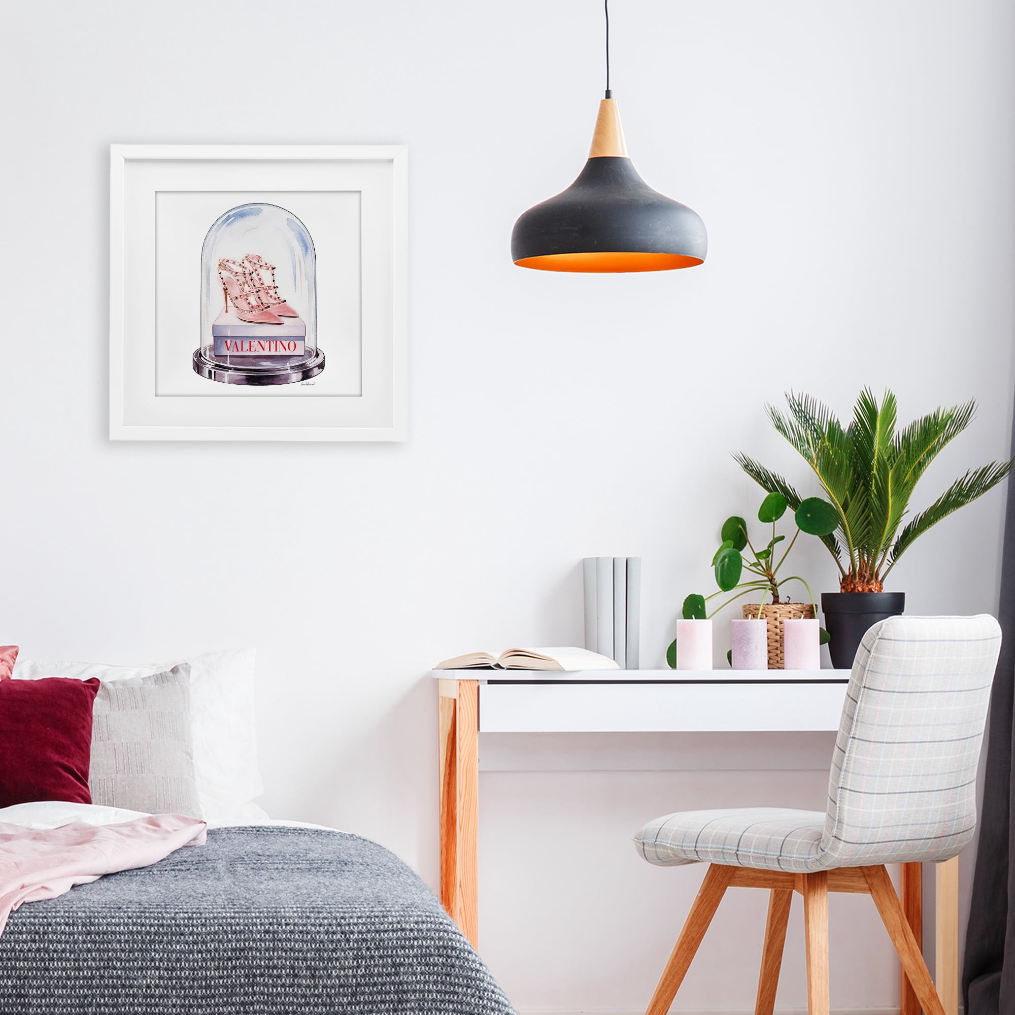 Stupell Industries Pink Heels in Bell Jar White Framed Print Under Glass, design by Amanda Greenwood