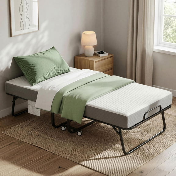 Eunos 31 Inch Foldable Bed with Memory Foam Mattress, Portable Folding Bed Rollaway Guest Bed for Home Office Camping, Black