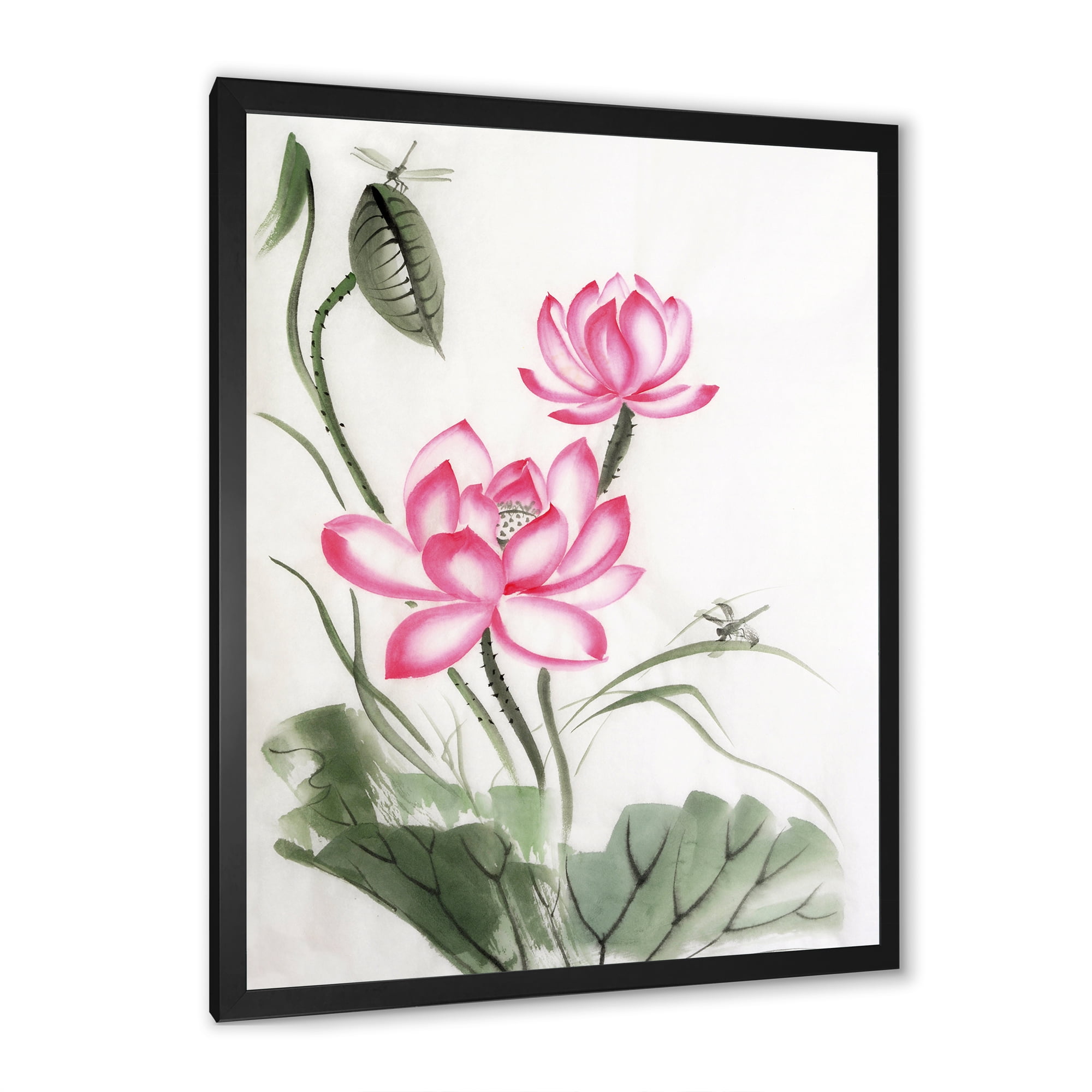 Designart 'The Dragonfly and Lotus I' Traditional Framed Art Print