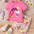 thumbnail image 3 of GYRATEDREAM Toddler Baby Girls Cute Outfit Kids Flower Rainbow Sunshine Print Short Sleeve T Shirt Top + Floral Shorts Set Children Summer Clothes Pink for 3-8Y, 3 of 8