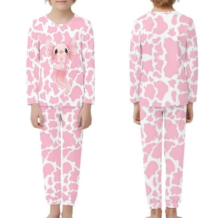 

NETILGEN 2 Pcs Cow Print Axolotls Comfort Breathable Pajamas for Teen Girls 2 Side Pocket Design Kid Pajama Pants Summer & Fall Children Sleepwear Set Fit 11-12Y