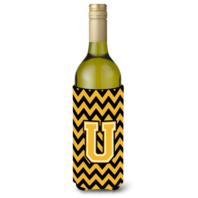 Botella bebidas aislador Hugger Caroline's Treasures Letra U Chevron negro y dorado CJ1053-ULITERK