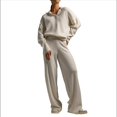 thumbnail image 3 of Conjuntos de Dos Piezas para Mujer, Sudadera de Larga con Cuello en V y Pantalones Anchos, Conjuntos de Chándal para Estar en Casa Crema L, 3 of 10