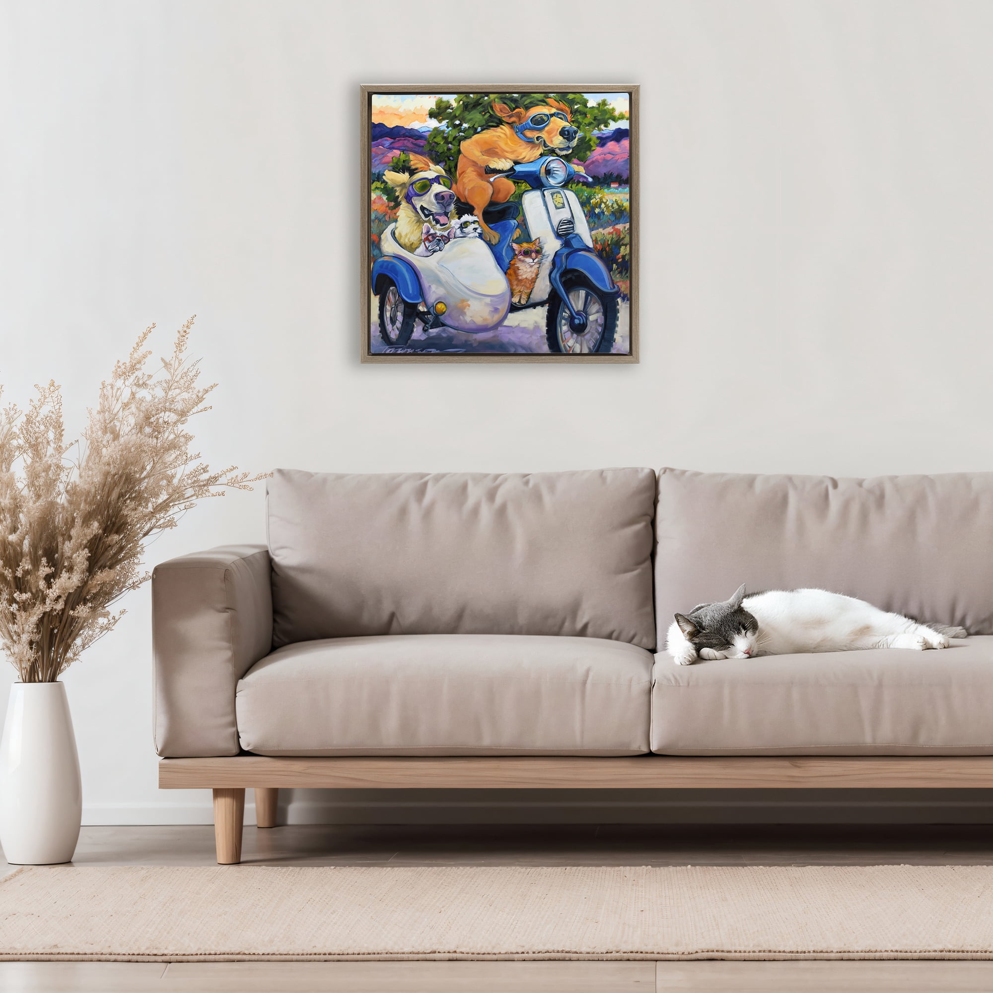 Stupell Industries All Doggled Up Sidecar Brown Framed Floater Canvas Wall Art, design by CR Townsend