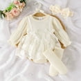 thumbnail image 2 of LYHaoo Baby Girl Romper Dress Children Floral Long Sleeve Ruched Jumpsuit Ruffle Bodysuit Headband Set Fall Cute Princess Dress 3PCS Girls Jumpsuit Romper 9-12 Months Beige(Toddler), 2 of 6