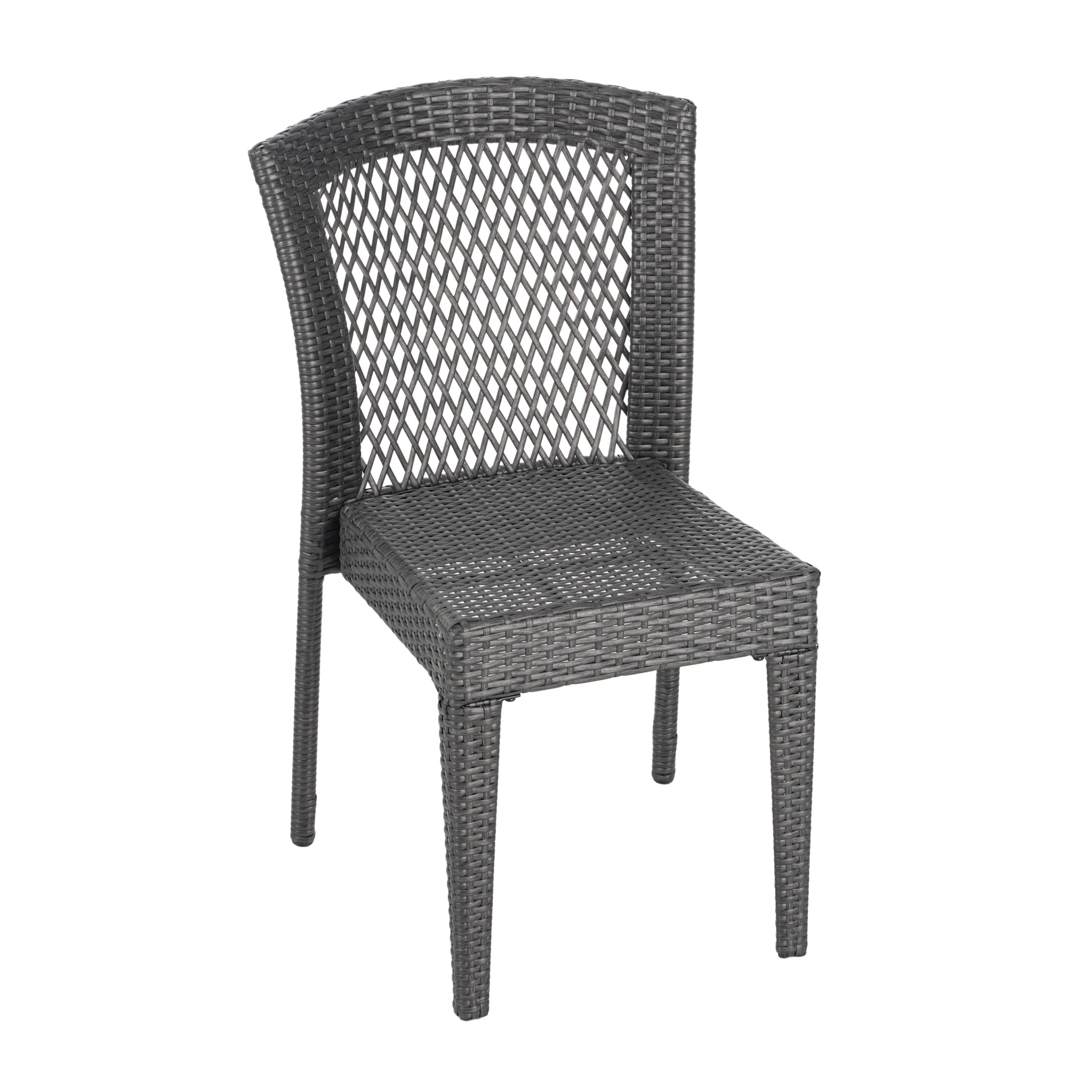 Blake Stackable Outdoor Patio Dining Chairs with Ratten and Metal Frame, Grey, Set of 2