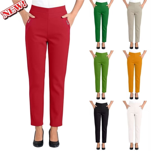 Taqqpue p Womens High Waist Trouser Pants Dress Pants for Women Office Straight Leg Trousers Elastic Waist Dress Slacks for Women Work Casual