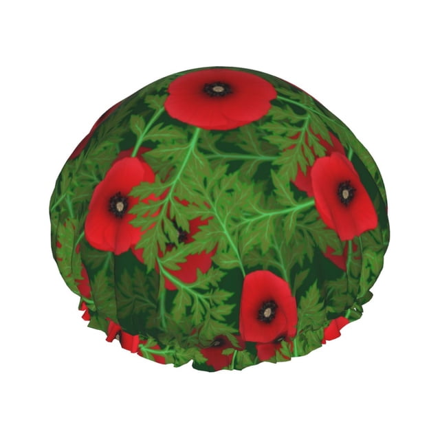 YFYANG Femmes Double Imperméable Shower Cap, Rouge Motif de Fleurs Cheveux Réutilisables Cap pour Tous les Styles de Cheveux et les Tailles de Tête
