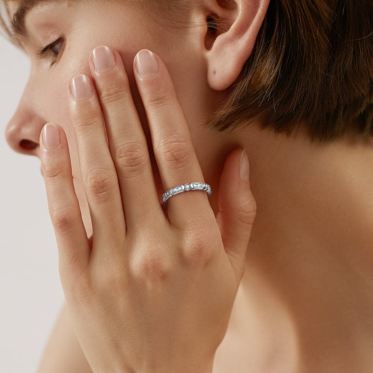 ★TOU★ [29CM Exclusive] WFN010 Baguatte Fullsetting Ring Baguette Diamond Wide Wedding Band, Moissanite Half Eternity