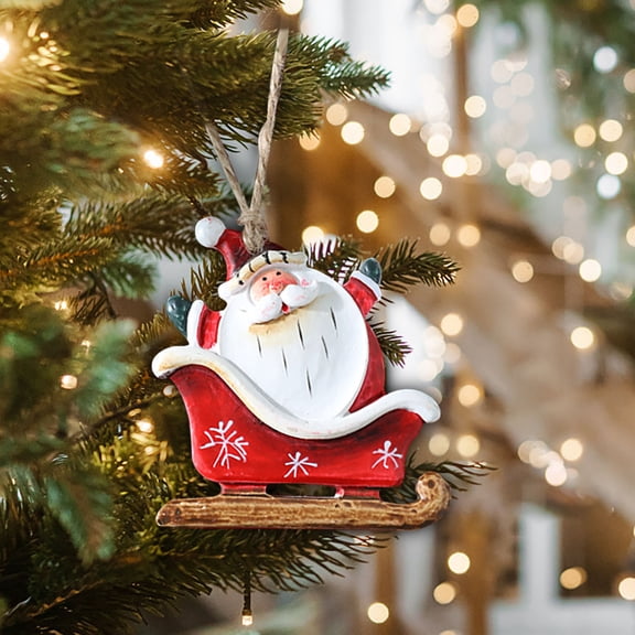 JLFNYA Christmas Tree Decorations,Christmas Ornaments,Christmas Tree Colored Resin Sleigh Pendant Christmas Decoration Diy Hanging Santa Snowman Hanging Ornaments