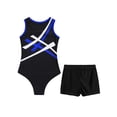 thumbnail image 4 of Manyakai Kids Sleeveless Patchwork Ballet Bodysuit with Athletic Shorts Set Gymnastic Yoga Outfit Ice Blue&Black 12, 4 of 5