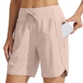 thumbnail image 2 of Women's 7" Athletic Running Long Shorts Workout Hiking Shorts Quick Dry High Waisted Active Zipper Pocket(Pink,S）, 2 of 7