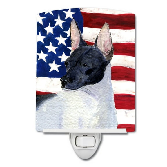 Carolines Treasures SS4054CNL USA American Flag with Rat Terrier Ceramic Night Light 6x4x3" multicolor