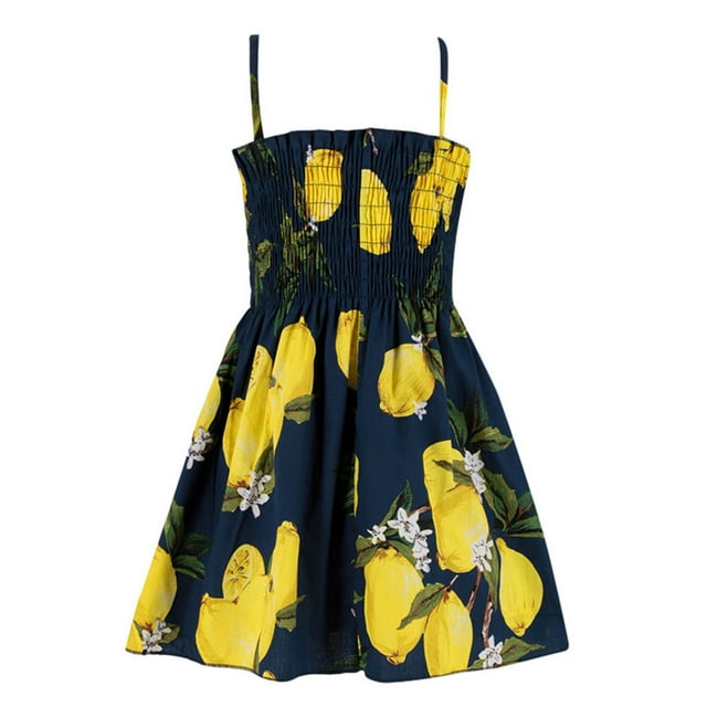 dmqupv Robe à Fleurs à Manches Courtes pour Fille, Robe d'Été Sans Manches Imprimée pour Bébé, Vêtements Décontractés Jaunes, Taille pour 3-4 Ans