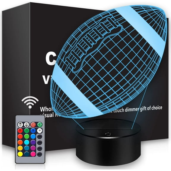 REQO Football Gifts Football 3D Night Light, 16 Colors Changing Touch & Remote Control Table Illusion Lamp, Bedroom Office Gaming Decor, Christmas Birthday Xmas Gift Toys for Boys Girls Men Sport Fans