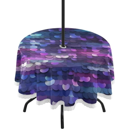 

Hyjoy Mermaid Round Tablecloth 60 Waterproof Spillproof Polyester Fabric Table Cover with Zipper Umbrella Hole for Outdoor Patio Garden Dining Party