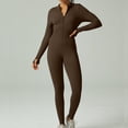thumbnail image 4 of Bowake Women's Ribbed Long Sleeve Zip Front Jumpsuit, Brown, 4 of 4