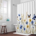 thumbnail image 6 of Blue Yellow Floral Shower Curtain for Bathroom Decor, Butterfly Flower Waterproof Fabric Shower Curtain, 54"x78" Set with 12 Hooks, 6 of 9