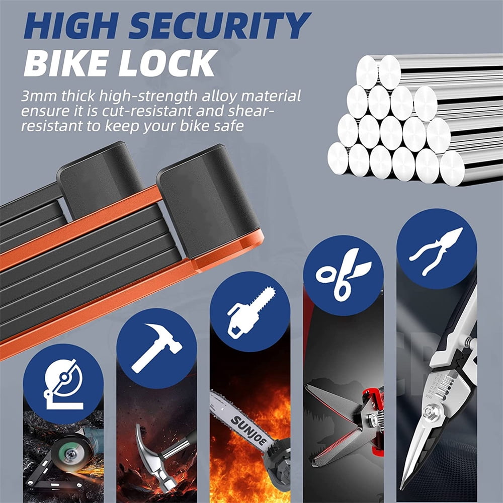 NOGIS Folding Bike Lock - Compact Bicycle Lock with 2 Keys, 2.6 FT Heavy Duty Anti Theft Bike Foldable Locks - Bicycle Security Chain Lock with Mounting Bracket for Electric Scooter Bikes