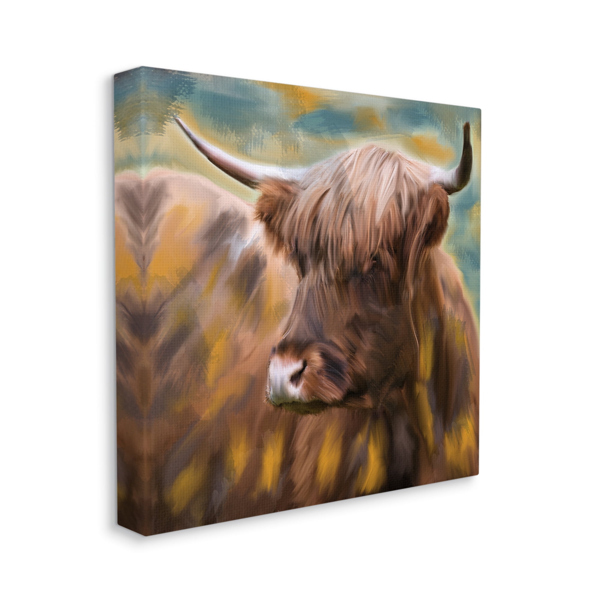 Stupell Industries Brown Highland Cow Animals & Insects Painting Gallery Wrapped Canvas Art Print Wall Art, 17 x 17