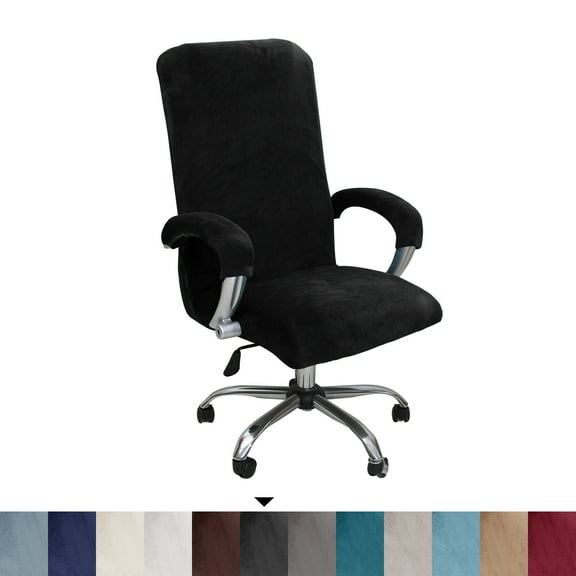 Shukii Velvet Office Chair Cover Stretch Computer Chair Cover Washable Chair Covers Chair Seat Cushion Protector Cover Black Medium