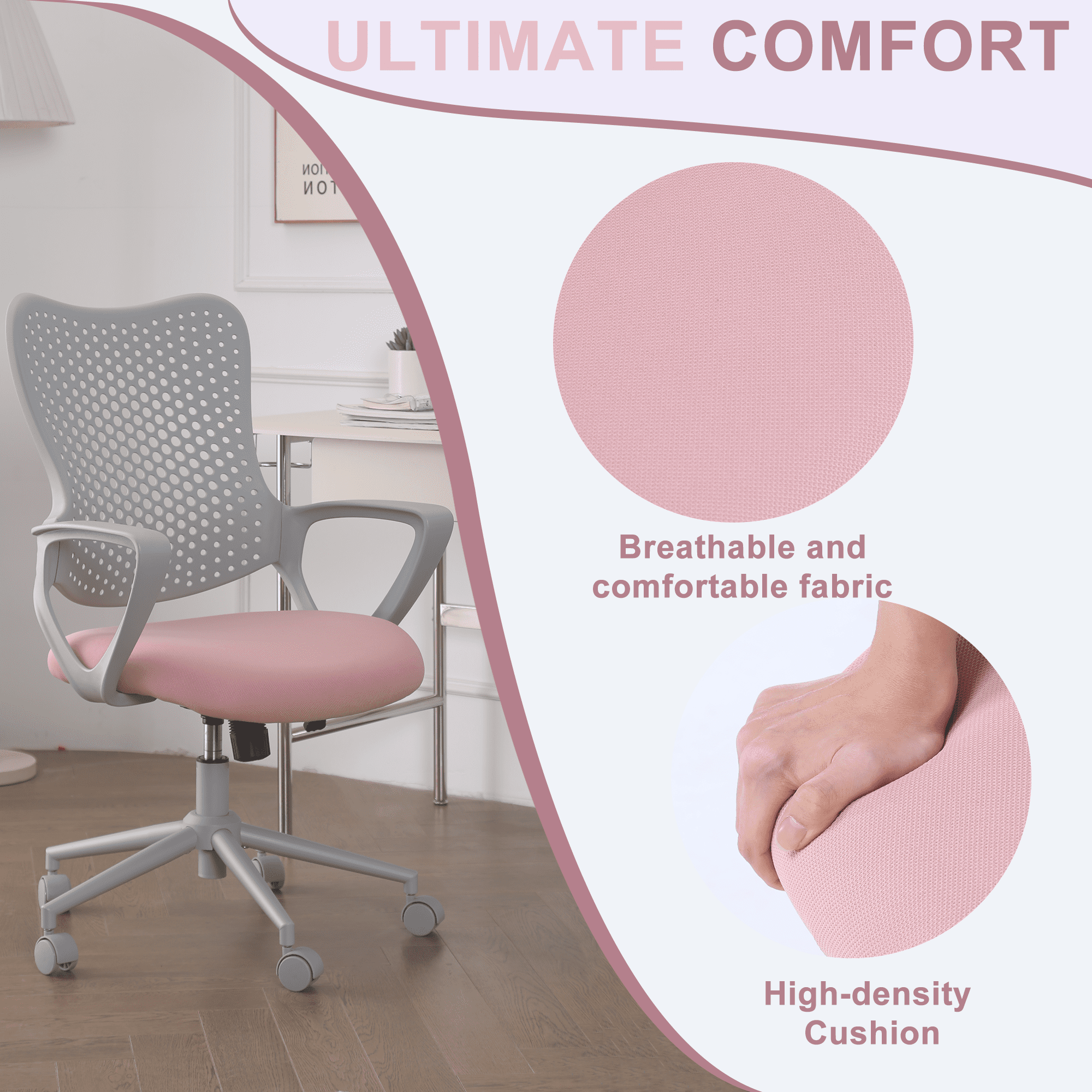 ENYLAY Ergonomic Office Chair, Breathable Mesh Computer Desk Chair with Armrests & Rolling Swivel, Butterfly Back Design Task Chair for Home Office, Adults Teens (Pink)