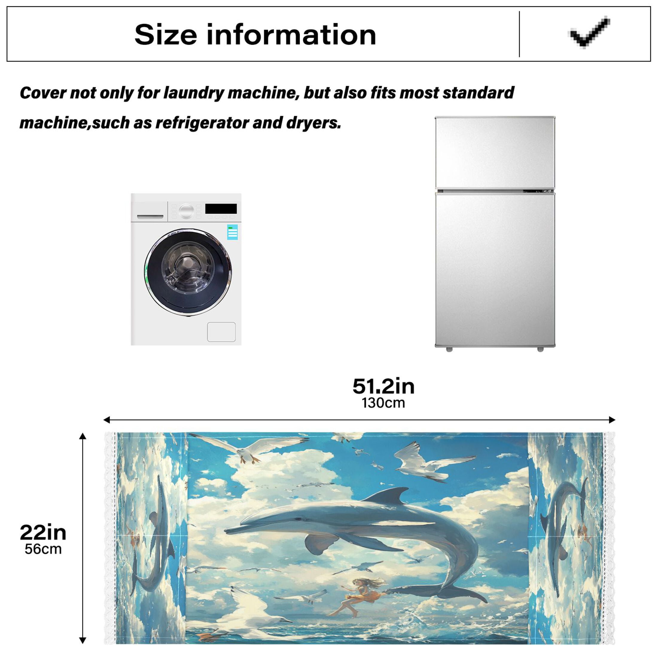 Dolphins Collide with SeagullsWasher and Dryer Covers Dust-Proof and Oil Resistant Fridge Cover with 4 Storage Pockets Washing Machine Top Cover for Laundry Kitchen Home 51.2 x 22 In
