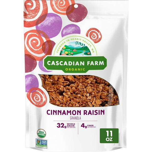 Cascadian Farm Organic Granola, Cinnamon Raisin Cereal, Resealable Pouch, 11 oz