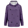 thumbnail image 5 of Women's Star Print Drawstring Hooded Sweatshirt with Pocket, Lightweight Oversized Long Sleeve Pullover Top, Casual Streetwear Fall Winter Comfort Wear, Aesthetic Soft Fleece Loungewear Purple M, 5 of 8