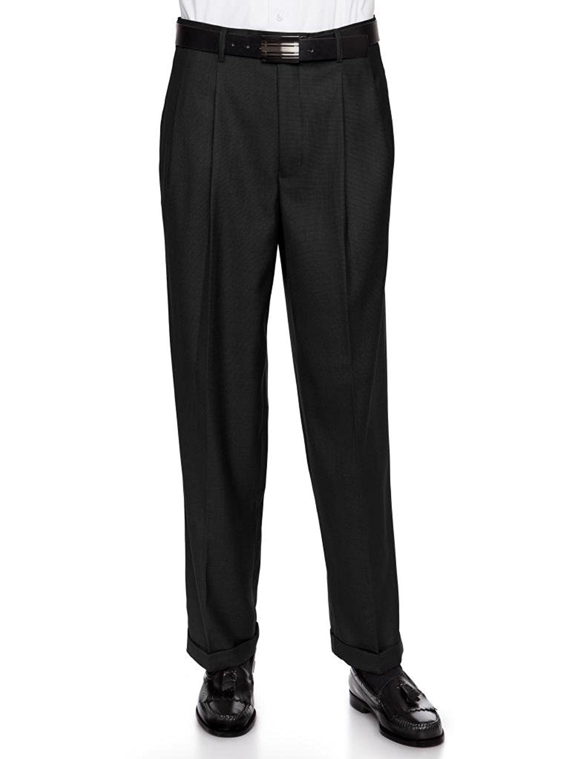 Giovanni Uomo Mens Pleate Front Traditional Fit Dress Pant Black 30 ...