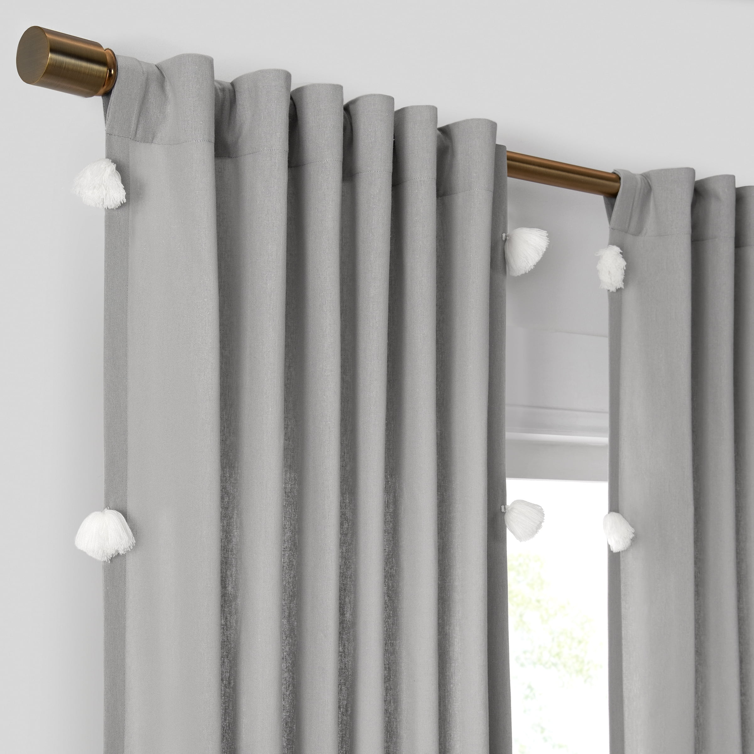 Mercantile Ardmore Pom Poms 50 x 84 Curtain Panel in Grey