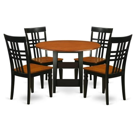 East West Furniture Sudbury 5 Piece Round Dual Drop Leaf Dining Table Set With Wood Seat Chairs East West Furniture Sudbury 5 Piece Round Dual Drop Leaf Dining Table Set With Wood Seat Chairs
