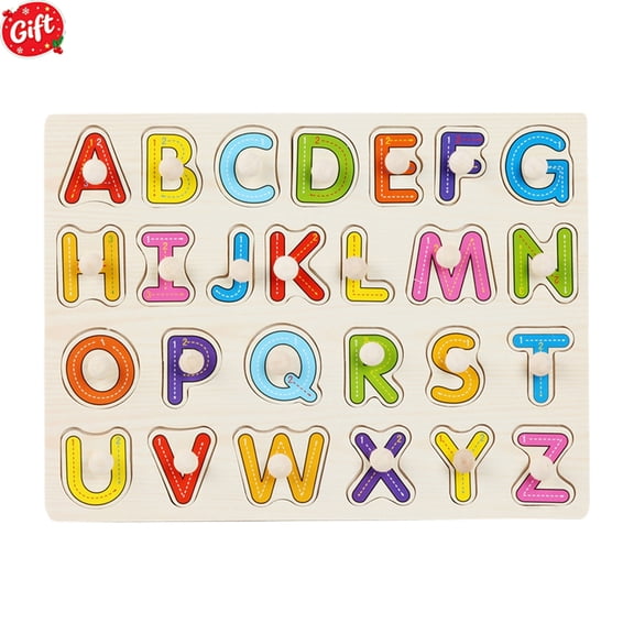 Wooden Peg Puzzle for Toddlers, Kids' Educational Preschool Peg Puzzle Toy, Easy-Grab Peg Letters Shape Matching Toy, Family Play Birthday Ideal Gift for Boys Girls Ages 3 4 5 6 Years