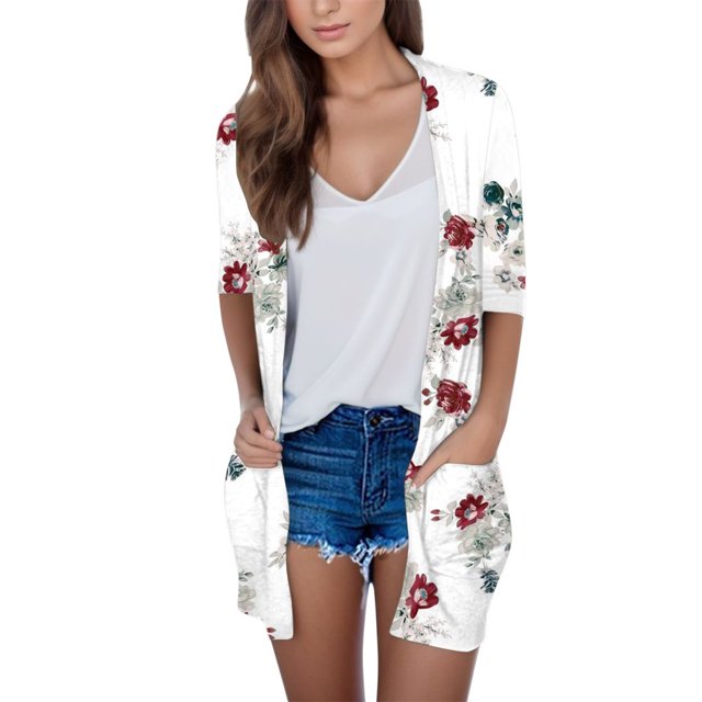 Cardigan à Manches Longues pour Femmes Automne Cardigan Ouvert avec Poches Cardigan Léger Décontracté
