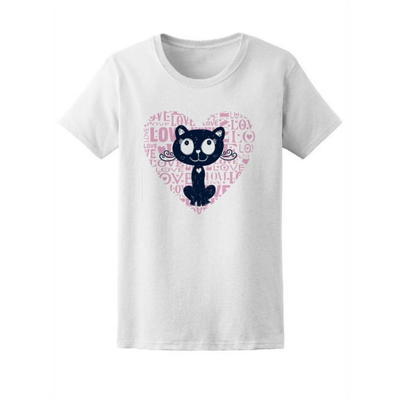 Love Pink Heart Cute Kitty T-Shirt Women -Image by Shutterstock, Female Large