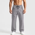 thumbnail image 2 of Men's Casual Pants Drawstring Elastic Waist Chino Pants Straight Leg Slacks Cotton Twill Trousers with Pockets,twill chino pants Light Gray M, 2 of 7