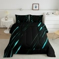 thumbnail image 2 of Castle Fairy Geometric Stripes 2pcs Bedding Comforter Set,Black Teal Twin Comforter Sets,Neon Lights Breathable Bedding Set,Luxury Boys Bedroom Decor,Reversible, 2 of 6