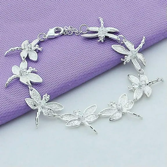 GKNET 925 Brass Silver Fashion Trendy Dragonfly Charm Animal Shape Bracelet