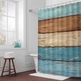 thumbnail image 6 of Brown Light Blue Wood Grain Shower Curtain for Bathroom Decor, Striped Farm Country Style Waterproof Fabric Shower Curtain, 66"x72" Set with 12 Hooks, 6 of 9