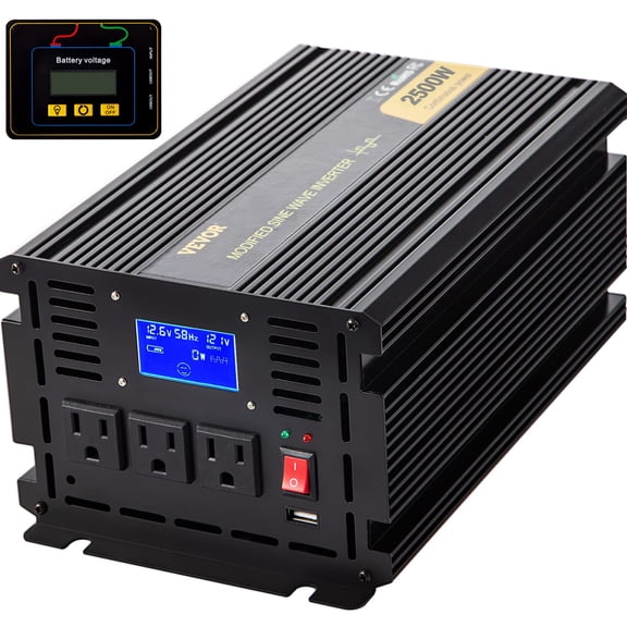 Inversor de corriente VEVOR 2500W de onda sinusoidal modificada DC 12V a AC 120V